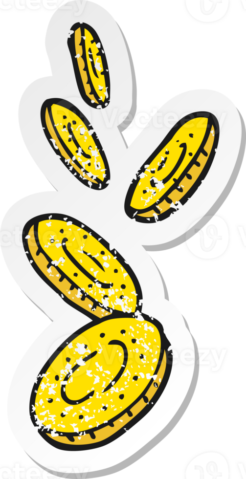retro distressed sticker of a cartoon coins png