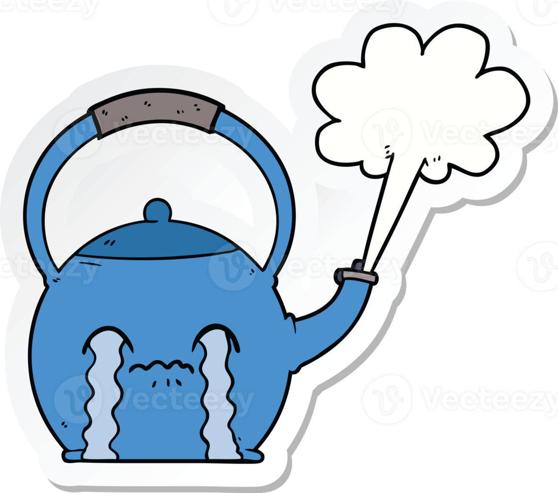 sticker of a cartoon boiling kettle png