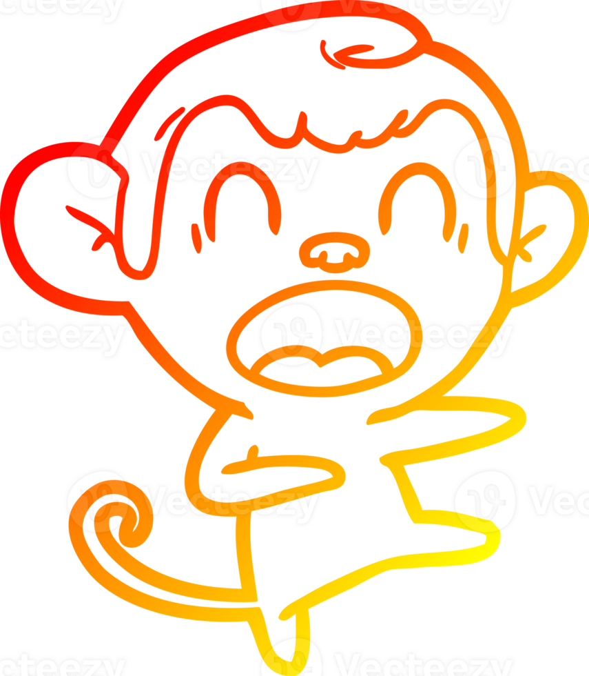 warm gradient line drawing of a shouting cartoon monkey dancing png