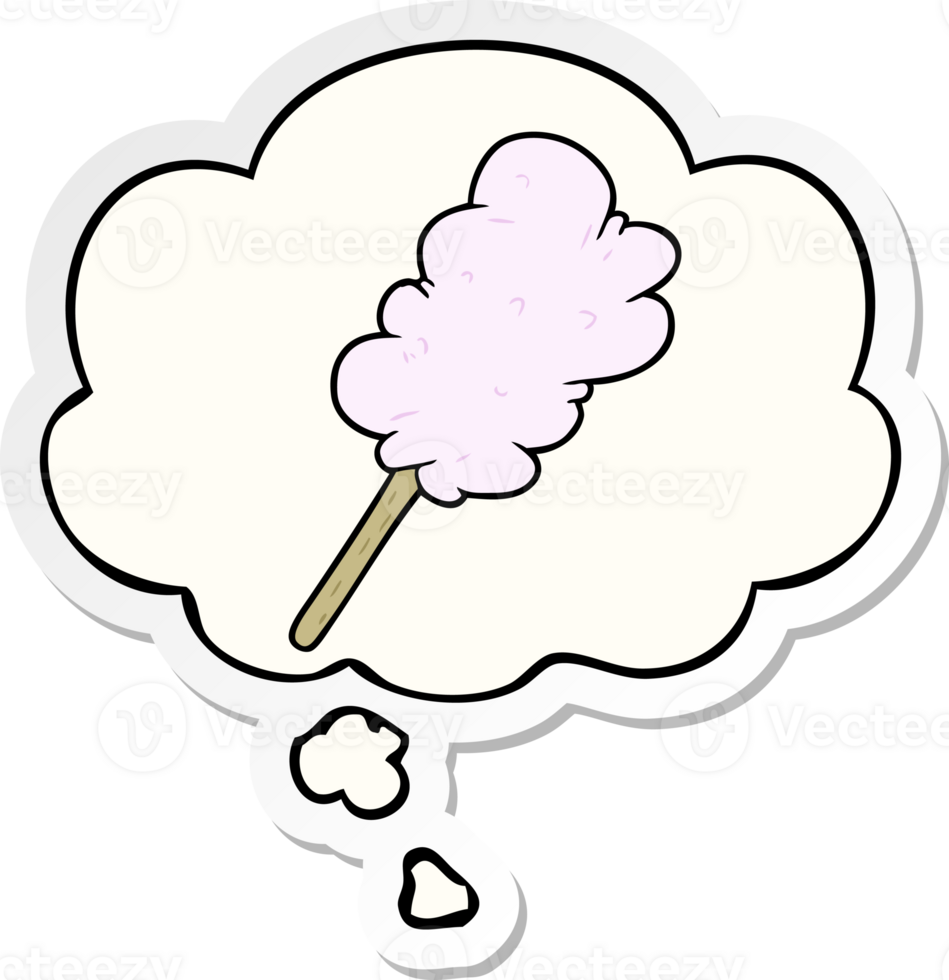 cartoon candy floss with thought bubble as a printed sticker png