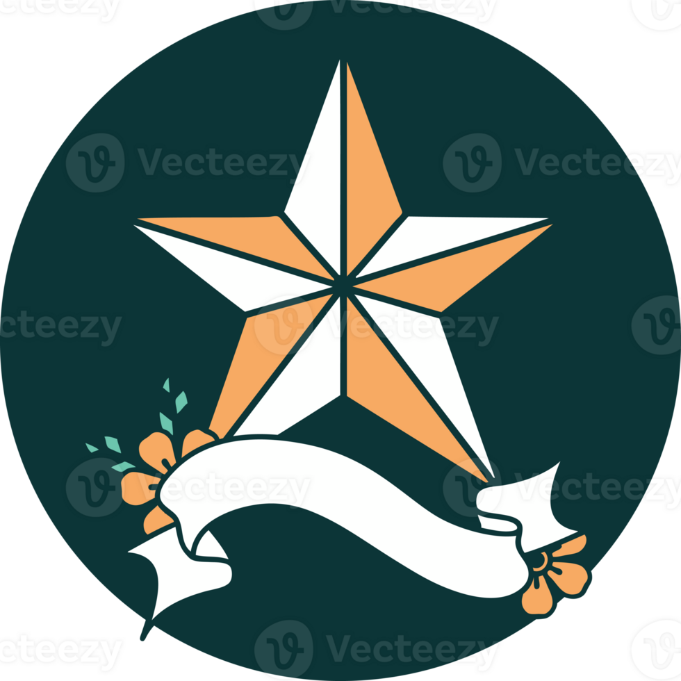 tattoo style icon with banner of a star png