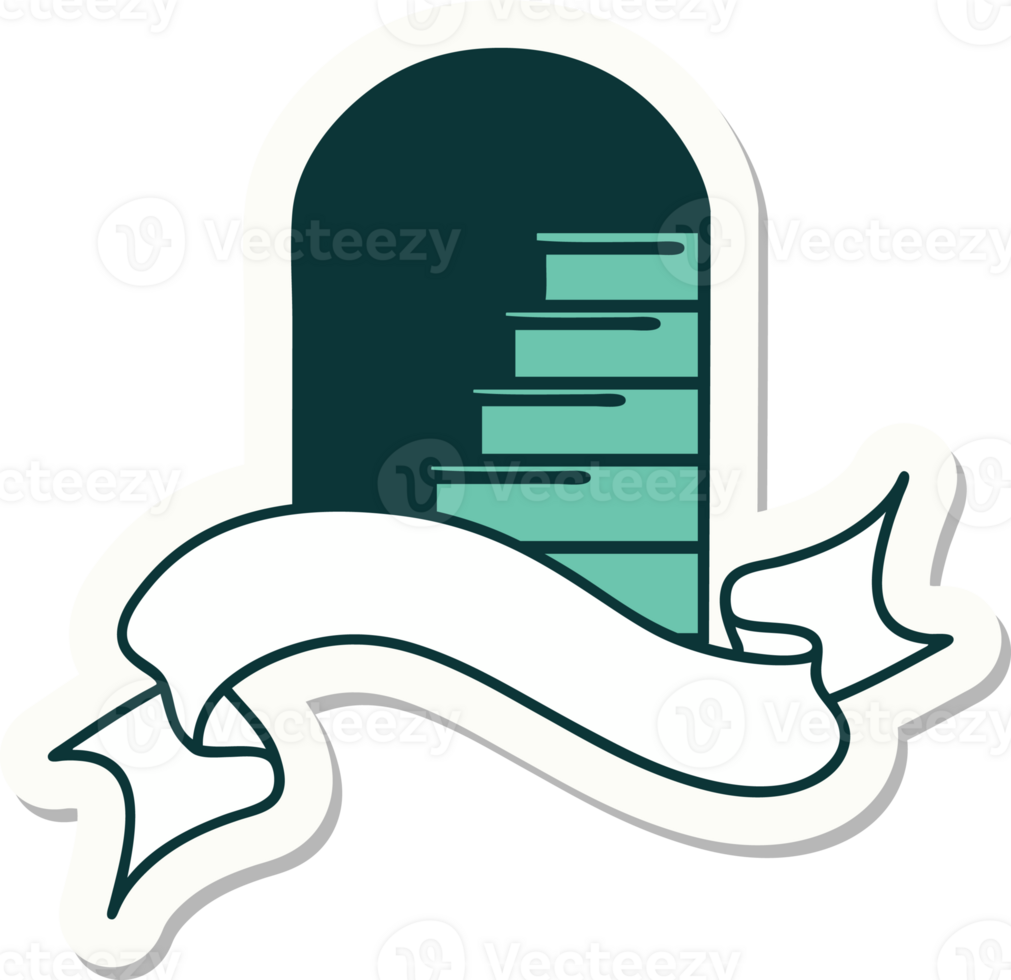 tattoo style sticker with banner of a doorway to steps png