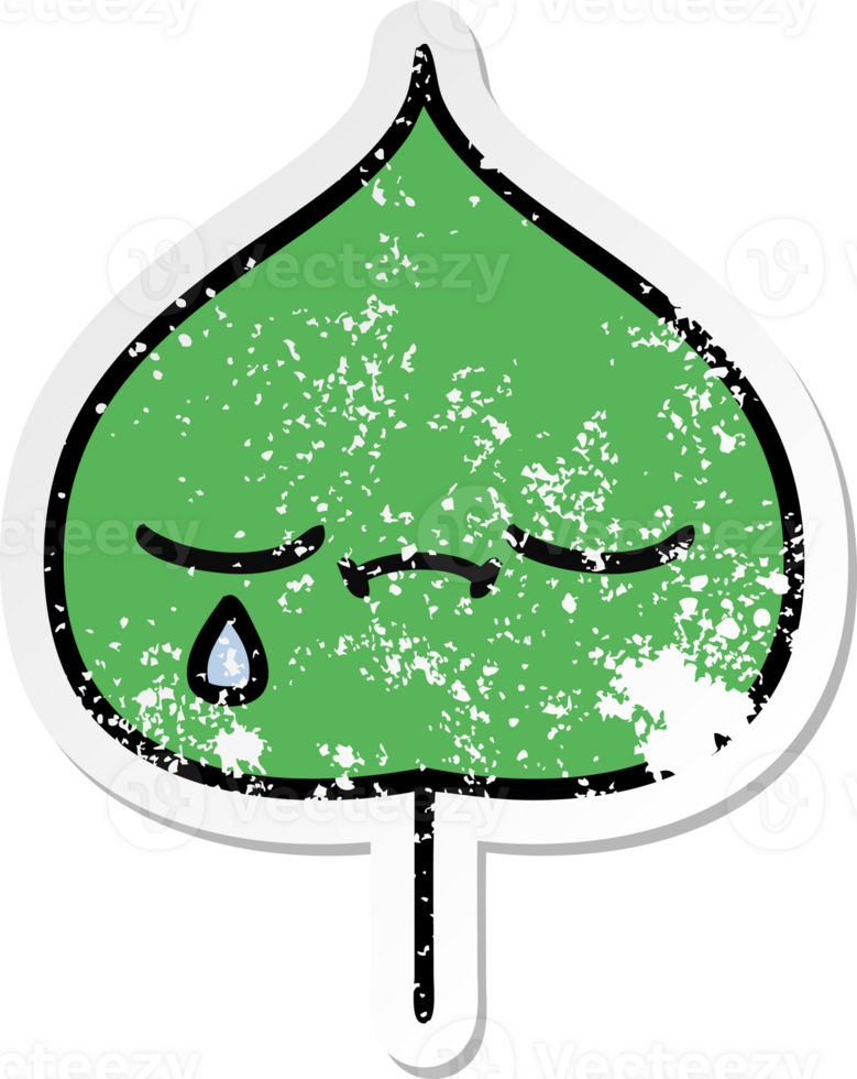 distressed sticker of a cute cartoon expressional leaf png