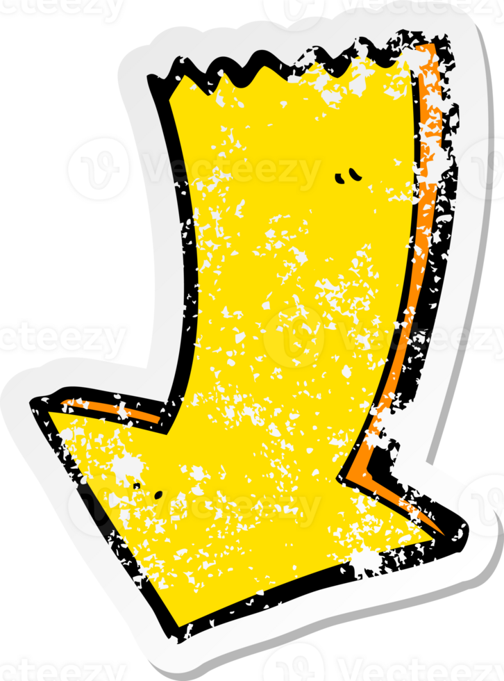 distressed sticker of a cartoon pointing arrow png