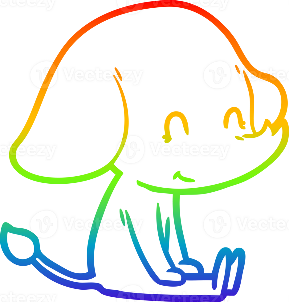 rainbow gradient line drawing of a cute cartoon elephant png