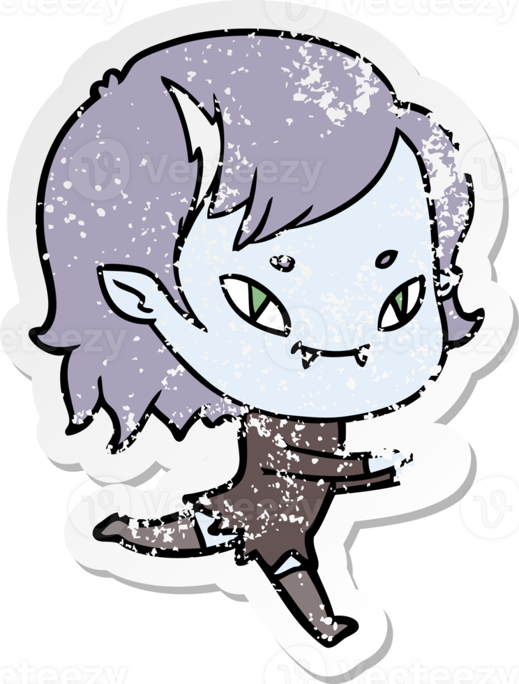 distressed sticker of a cartoon friendly vampire girl running png