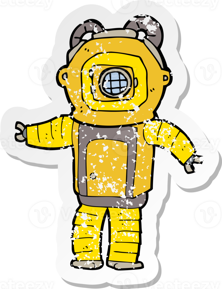 retro distressed sticker of a cartoon deep sea diver png