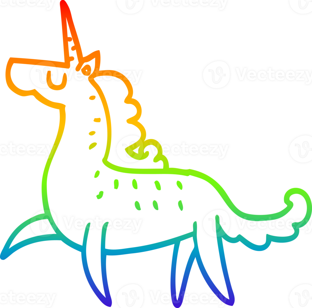 rainbow gradient line drawing of a cartoon magical unicorn png