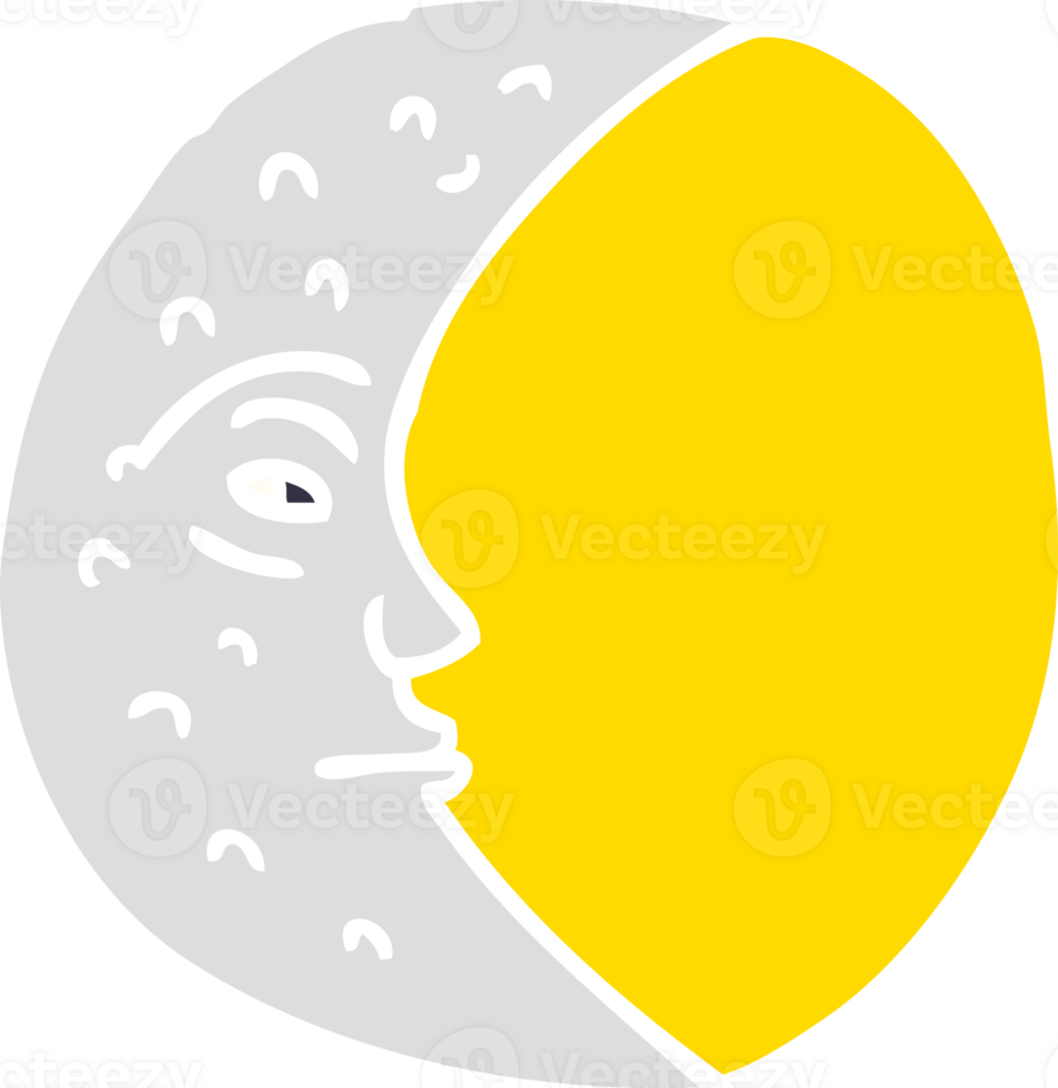 cartoon doodle crescent moon with face png