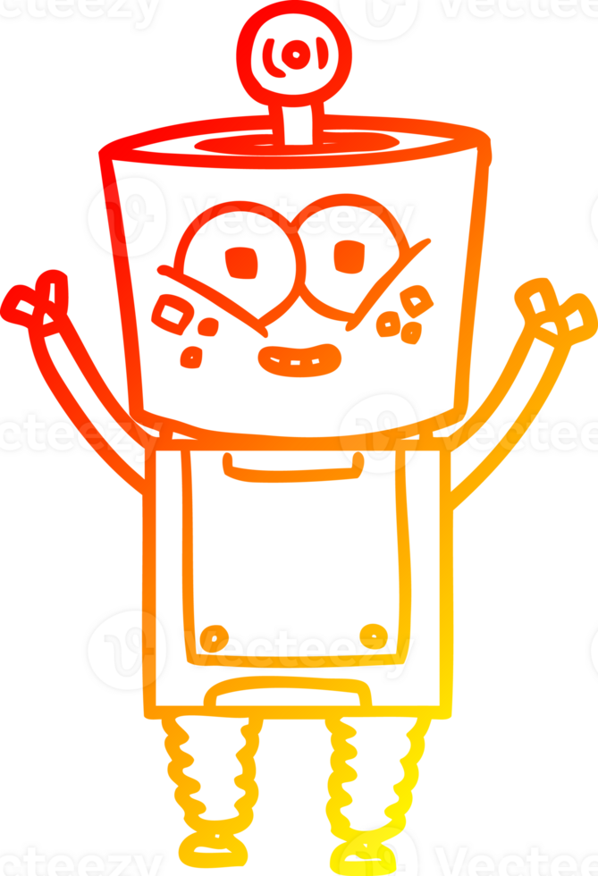 warm gradient line drawing of a happy cartoon robot waving hello png