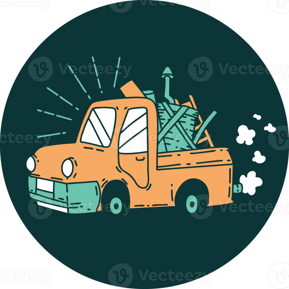 icon of a tattoo style truck carrying junk png