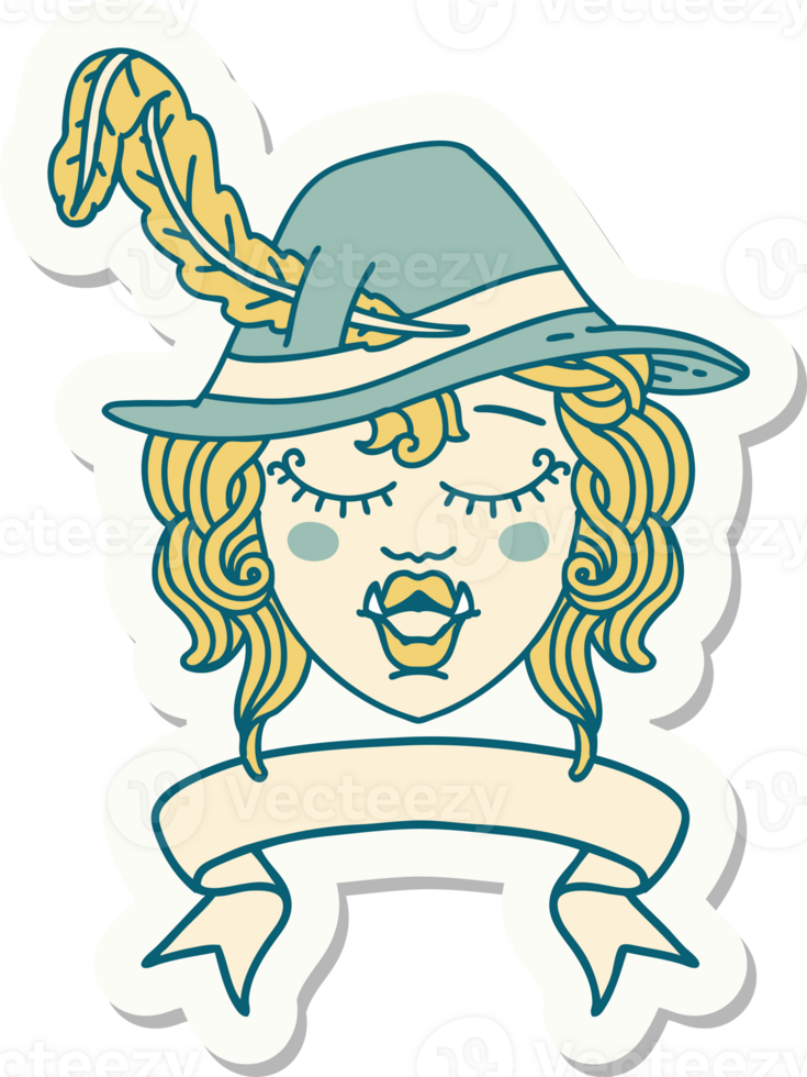 sticker of a singing half orc bard character with banner png
