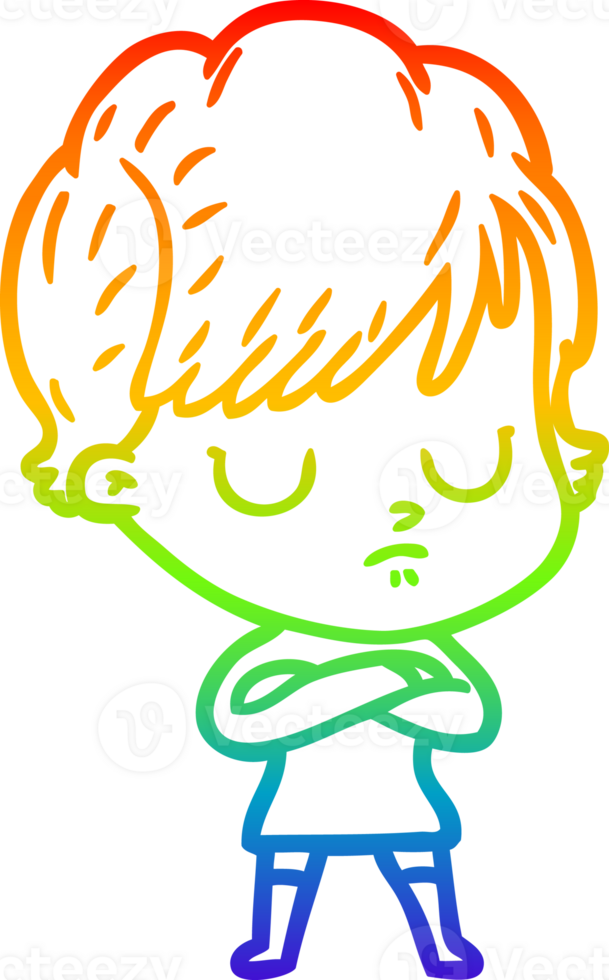 rainbow gradient line drawing of a cartoon woman png