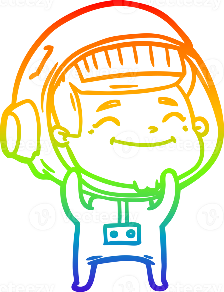 rainbow gradient line drawing of a happy cartoon astronaut png