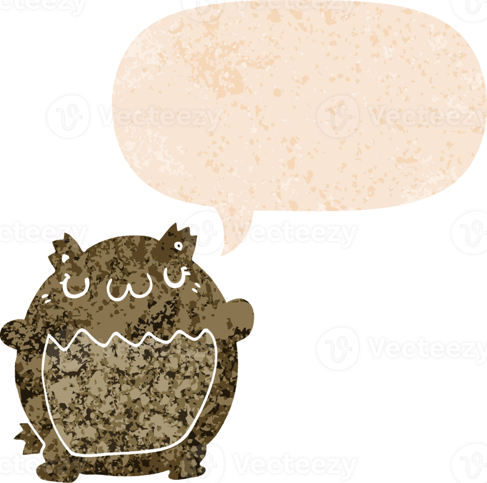 cartoon bear with speech bubble in grunge distressed retro textured style png