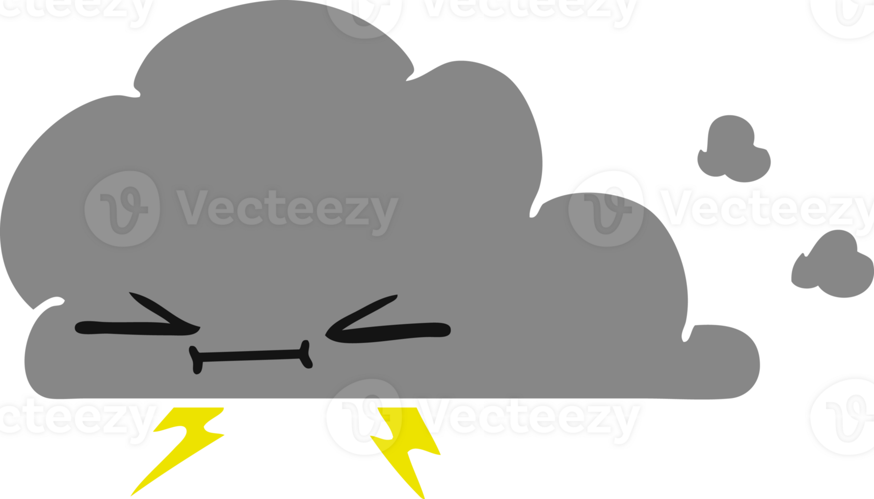 drawn cartoon of a grumpy lightening cloud png