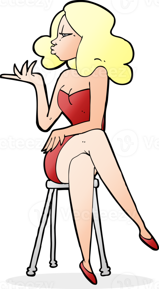 cartoon woman sitting on bar stool png