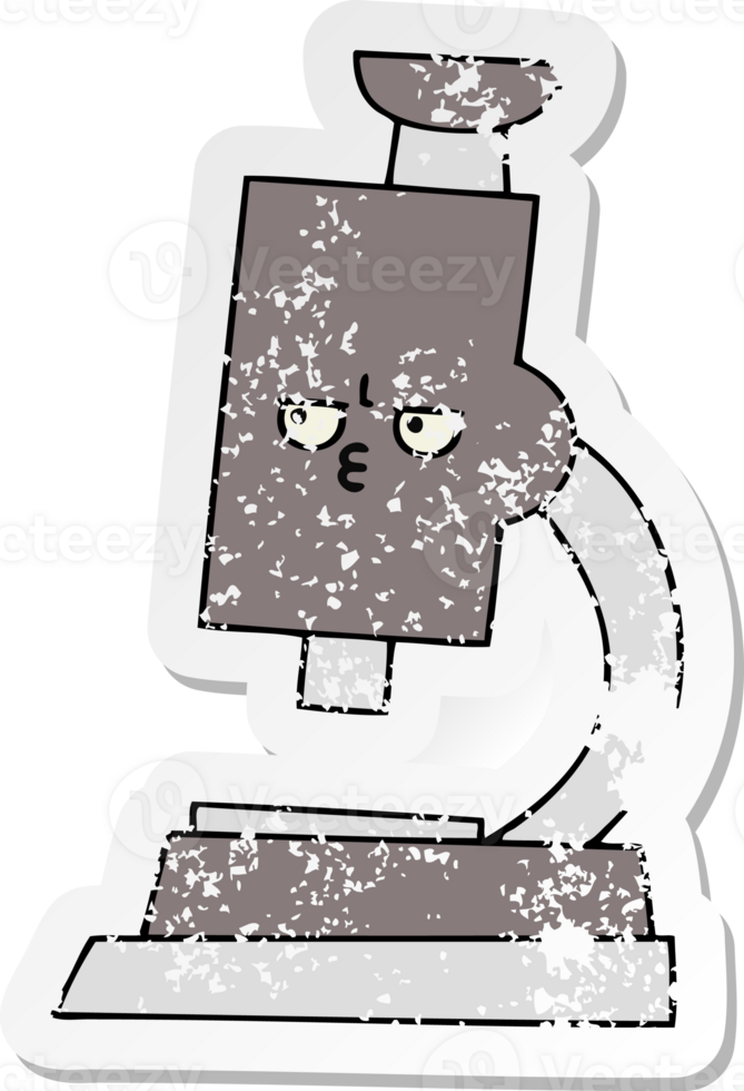 distressed sticker of a cute cartoon microscope png