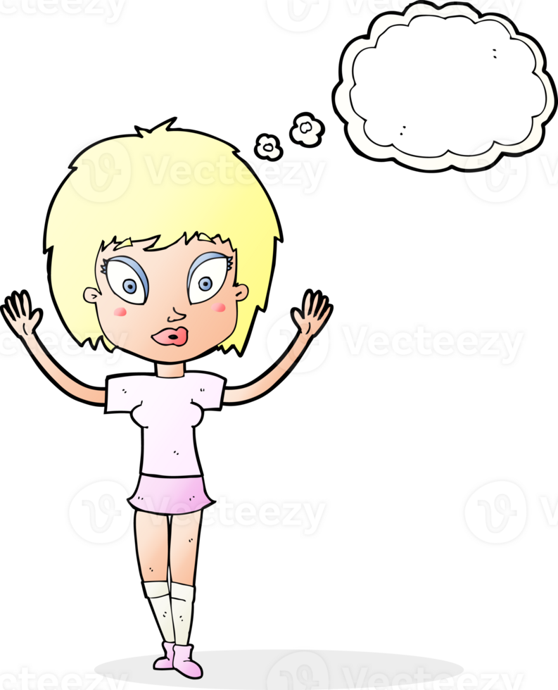 cartoon pretty girl with thought bubble png