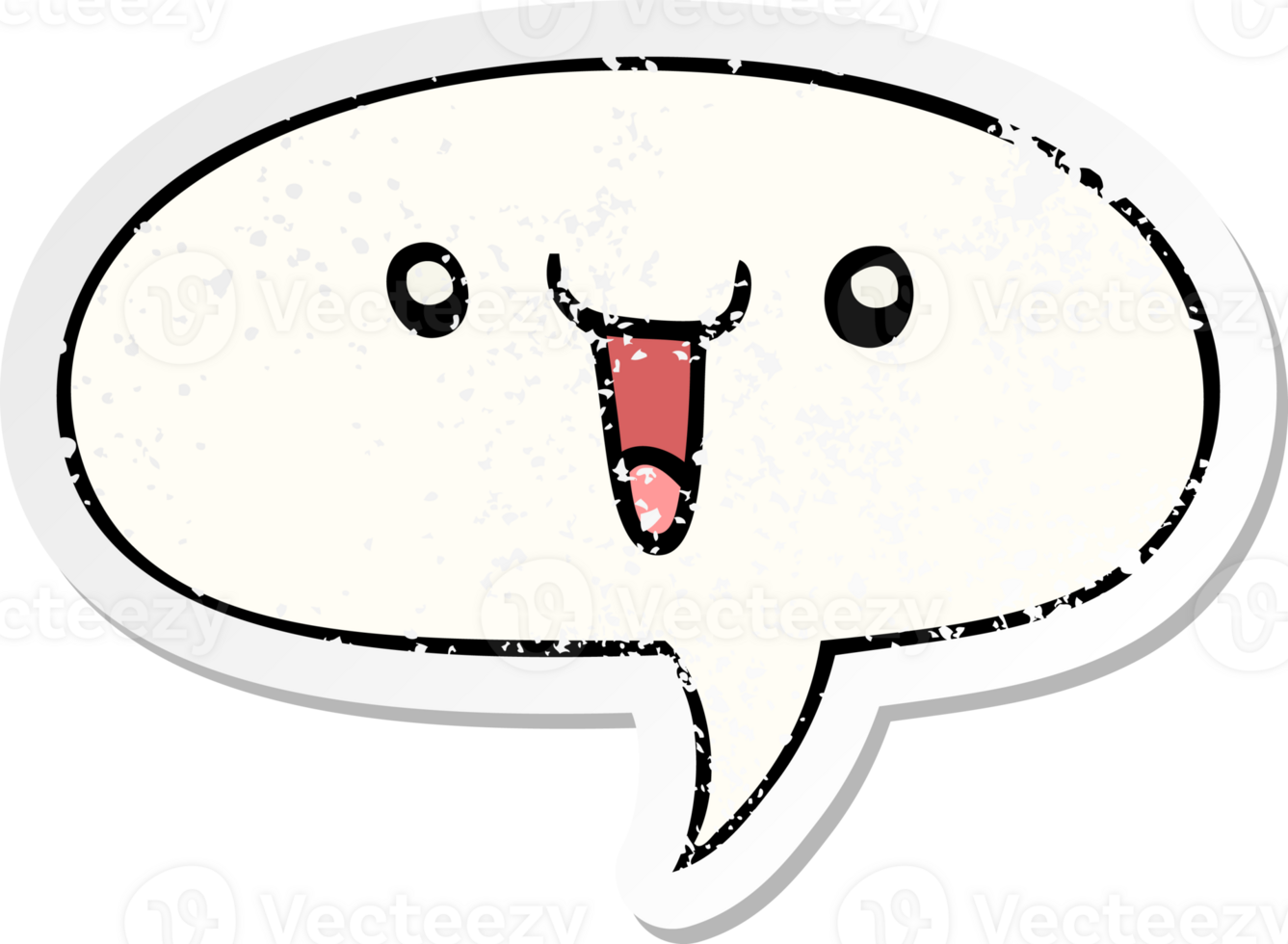 cute happy cartoon face with speech bubble distressed distressed old sticker png