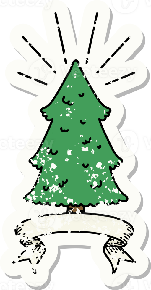 worn old sticker of a tattoo style pine tree png