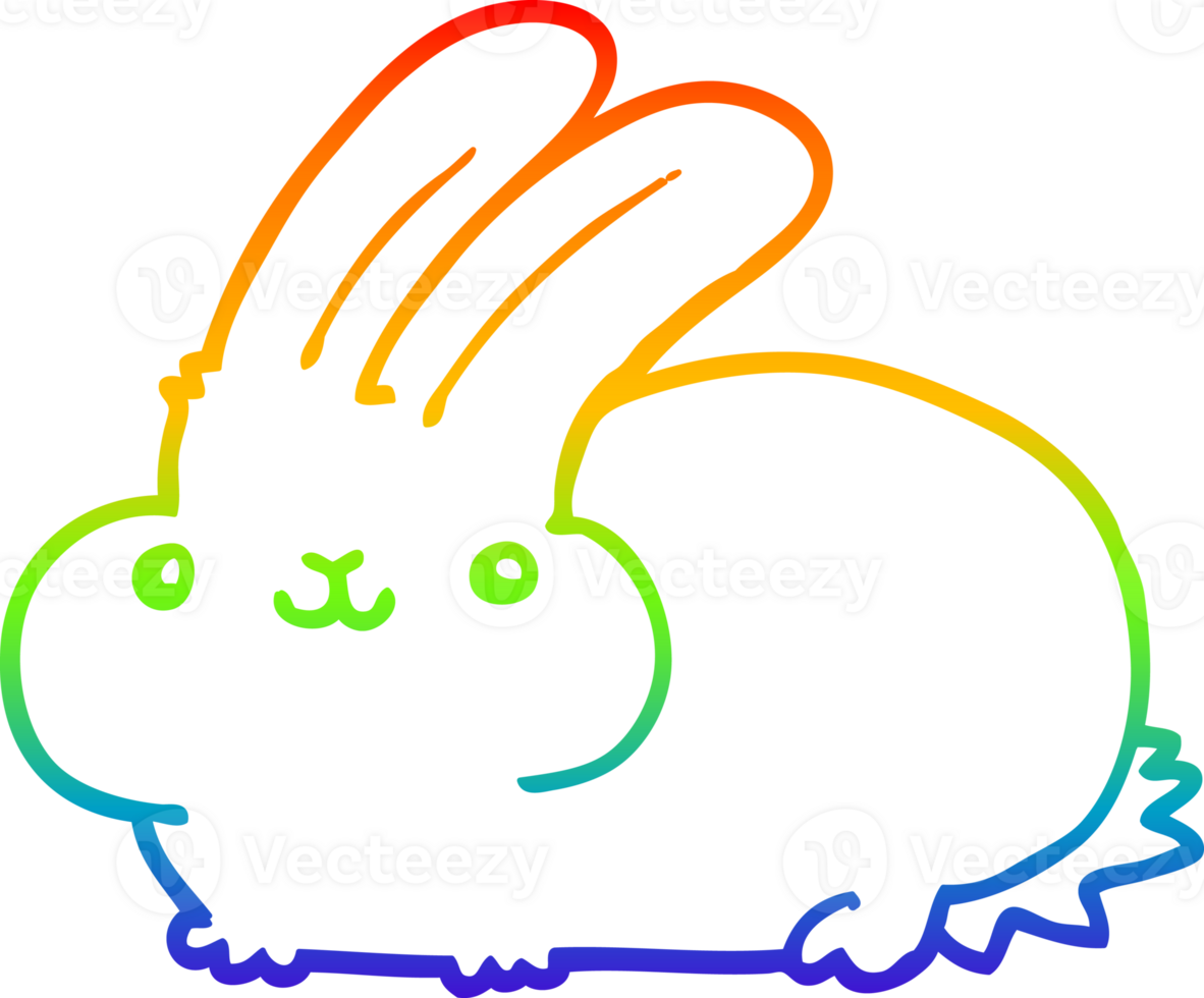 rainbow gradient line drawing of a cartoon rabbit png