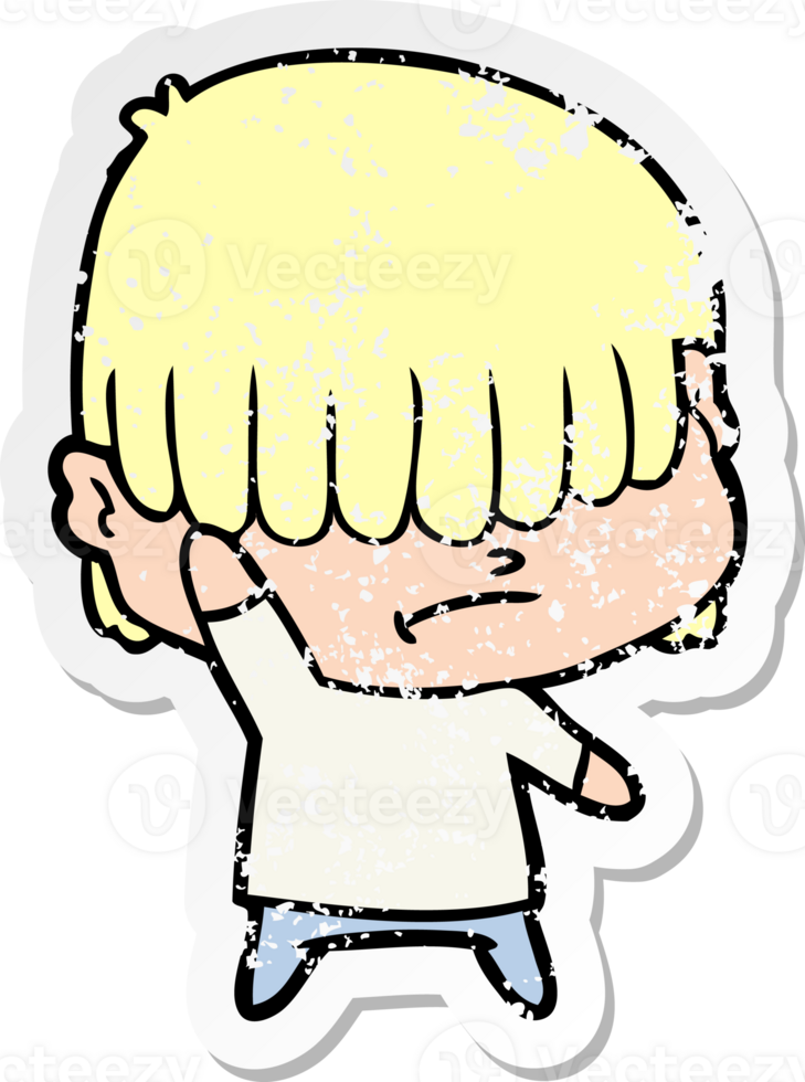 distressed sticker of a cartoon boy with untidy hair png