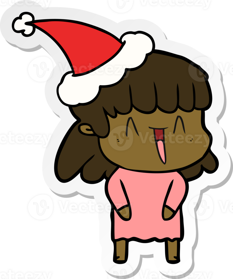 hand drawn sticker cartoon of a woman wearing santa hat png