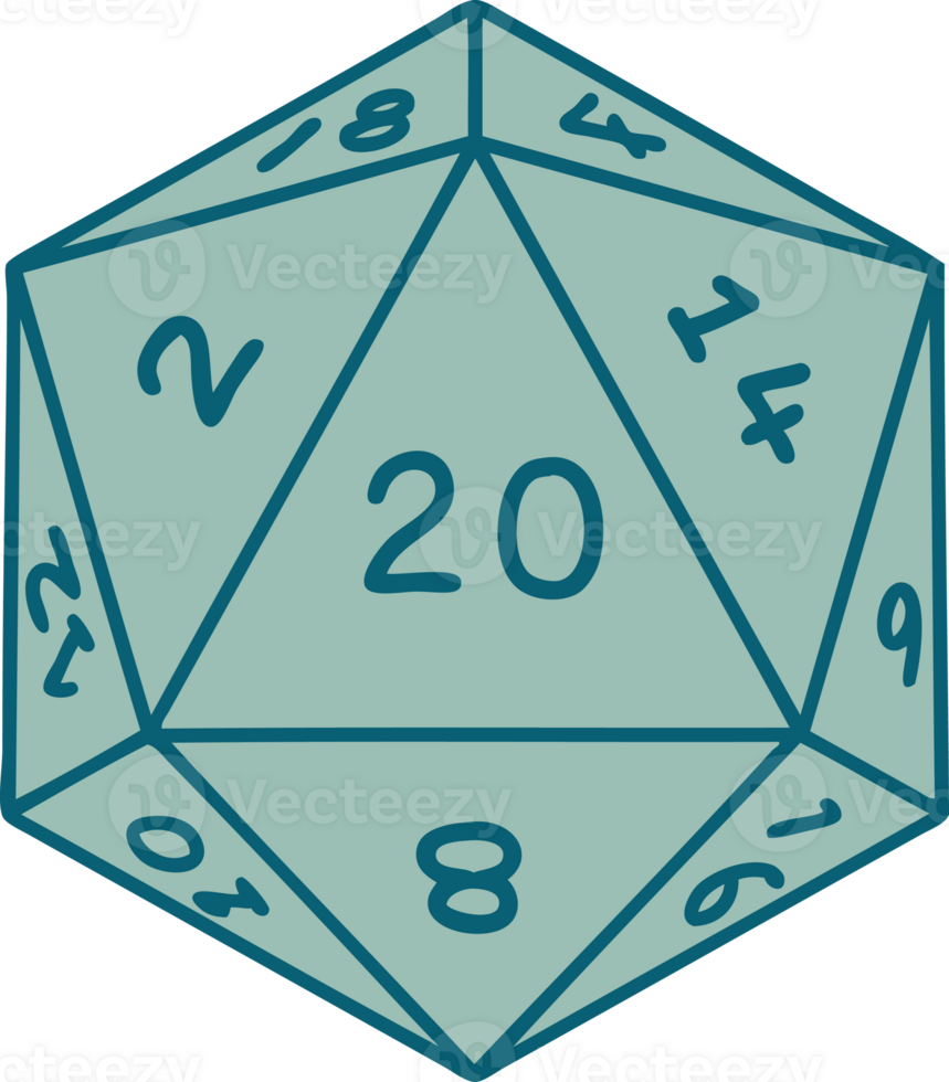 Retro Tattoo Style natural 20 D20 dice roll png