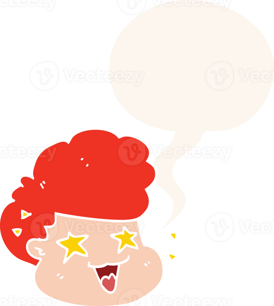 cartoon excited boy with speech bubble in retro style png