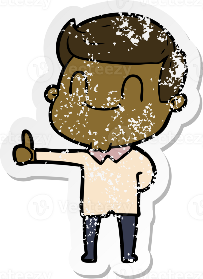 distressed sticker of a cartoon friendly man png