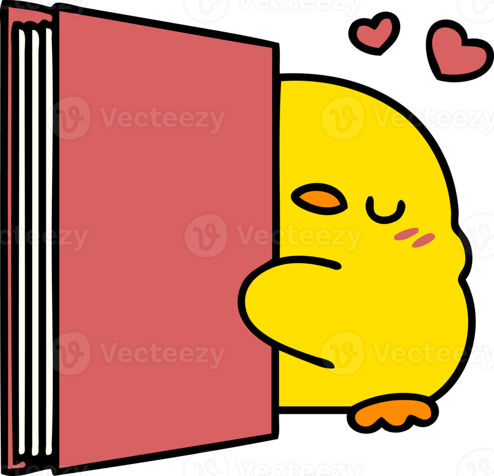 cartoon of a cute baby bird holding a book png