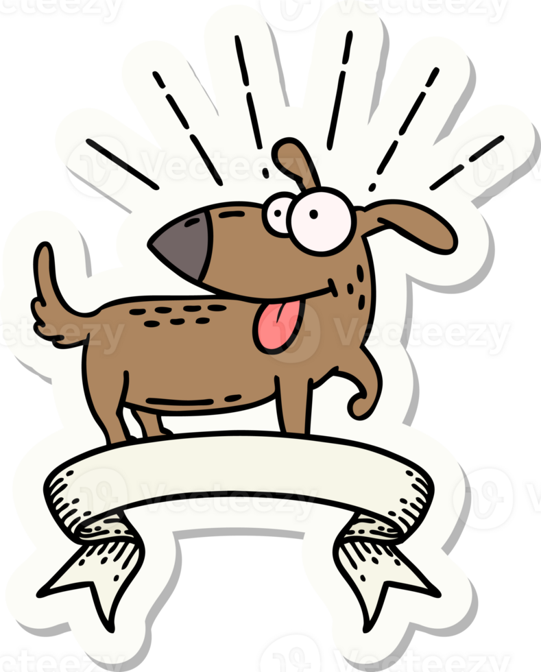 sticker of a tattoo style happy dog png