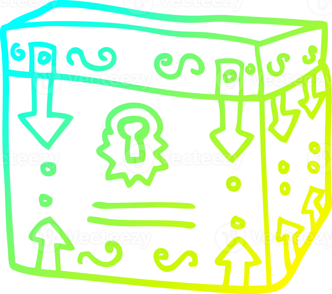 cold gradient line drawing of a cartoon magical chest png