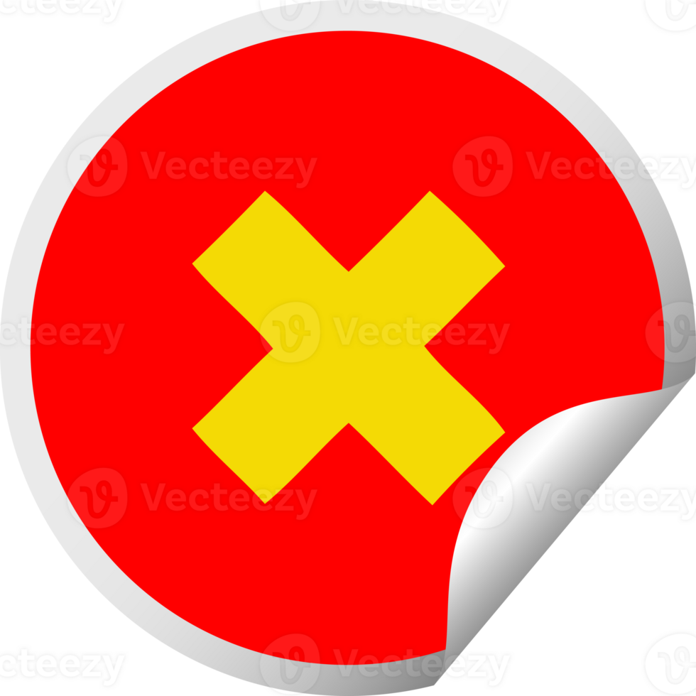 circular peeling sticker cartoon of a multiplication symbol png
