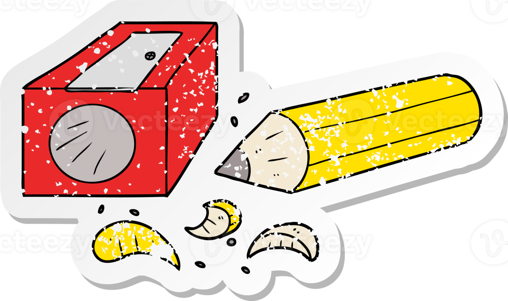 distressed sticker of a cartoon pencil and sharpener png