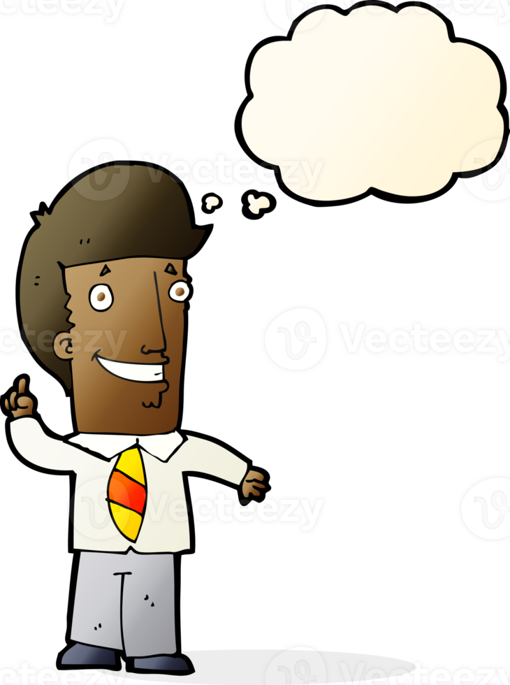 cartoon office man with idea with thought bubble png