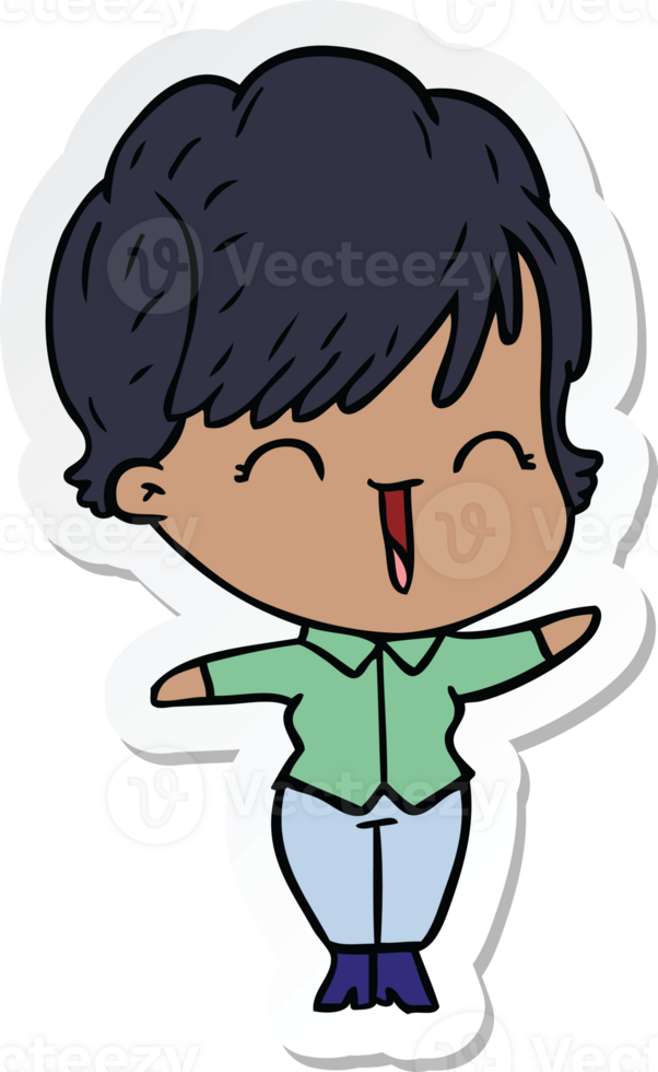 sticker of a cartoon laughing woman png