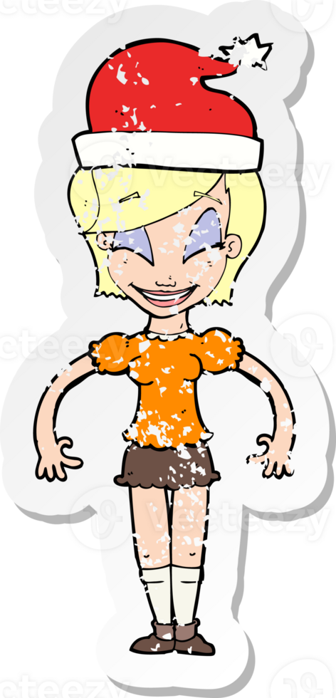 retro distressed sticker of a cartoon woman ready for christmas png