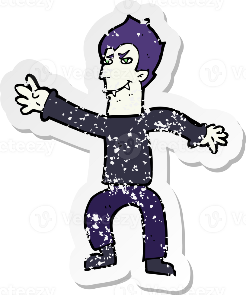 retro distressed sticker of a cartoon vampire man png