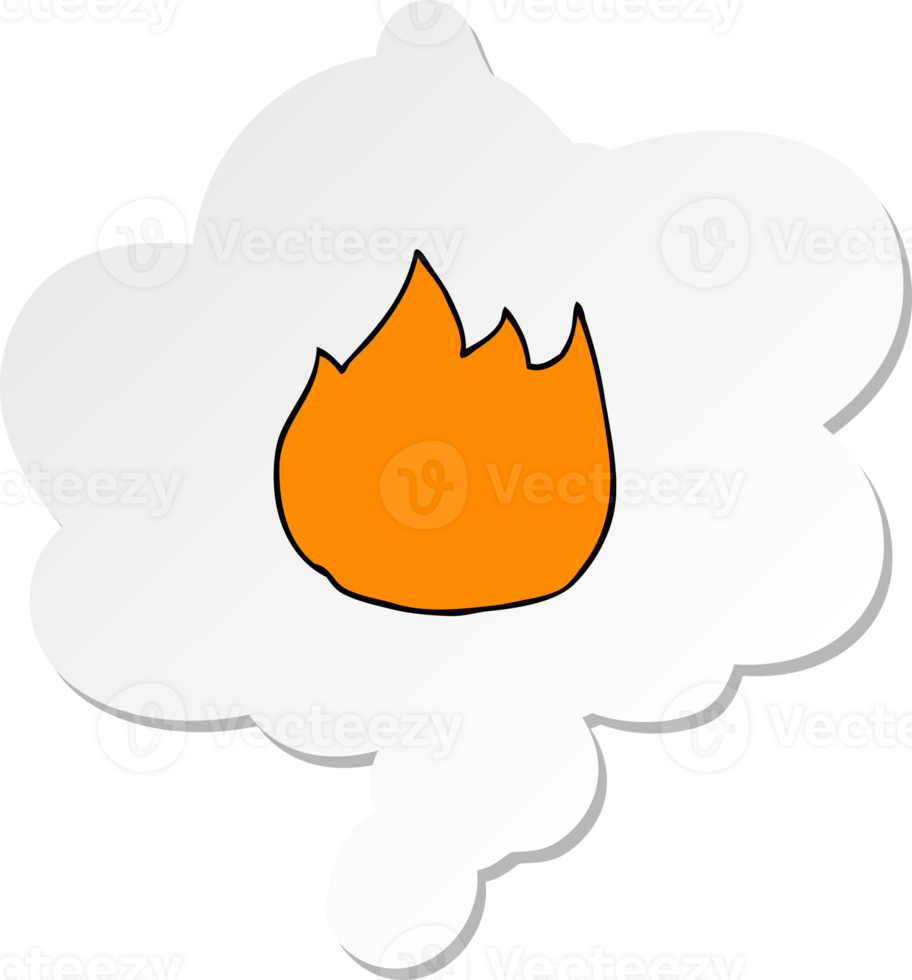 cartoon fire with thought bubble as a printed sticker png