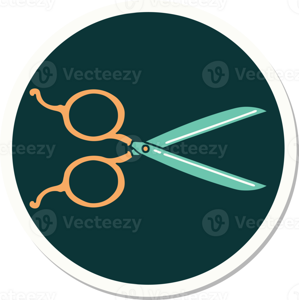 sticker of tattoo in traditional style of barber scissors png