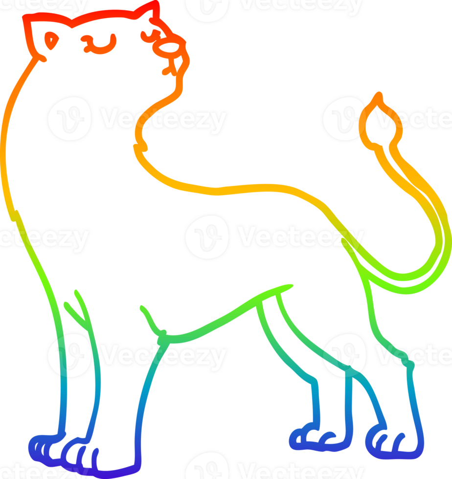 rainbow gradient line drawing of a cartoon lioness png