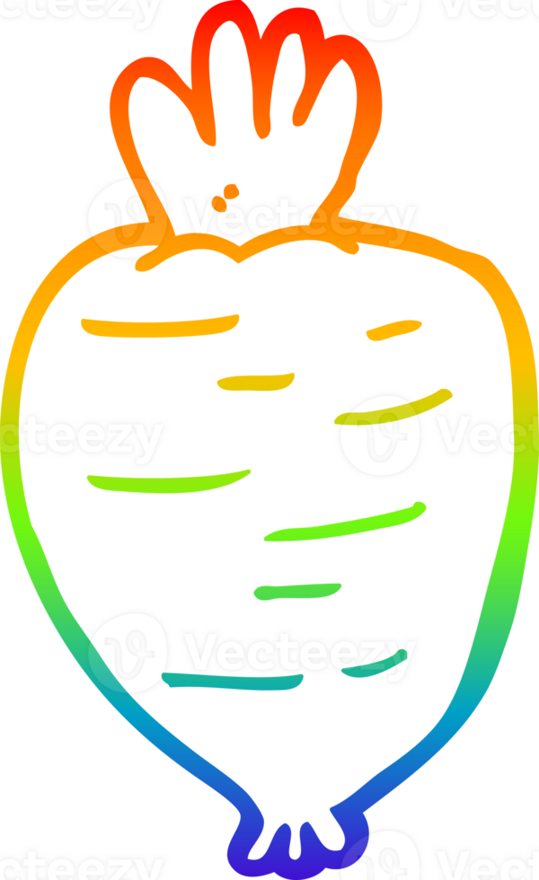 rainbow gradient line drawing of a cartoon root vegetable png