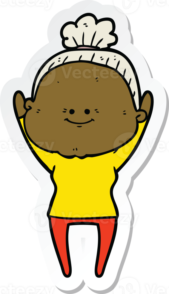 sticker of a cartoon happy old woman png