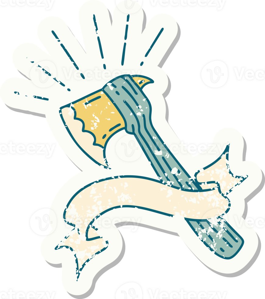 worn old sticker of a tattoo style hatchet axe png