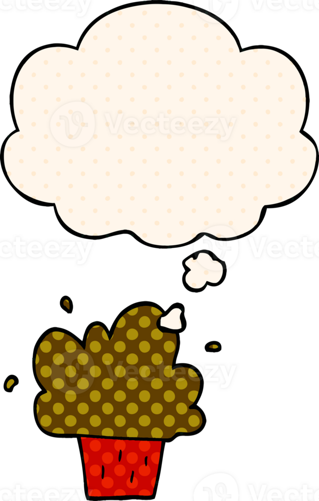 cartoon cupcake with thought bubble in comic book style png