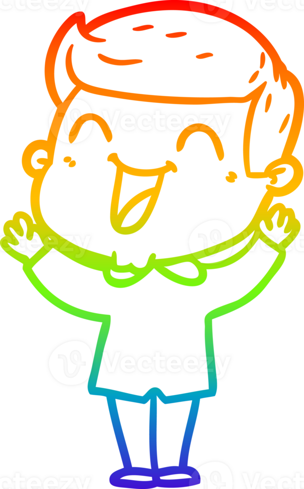 rainbow gradient line drawing of a cartoon man laughing png