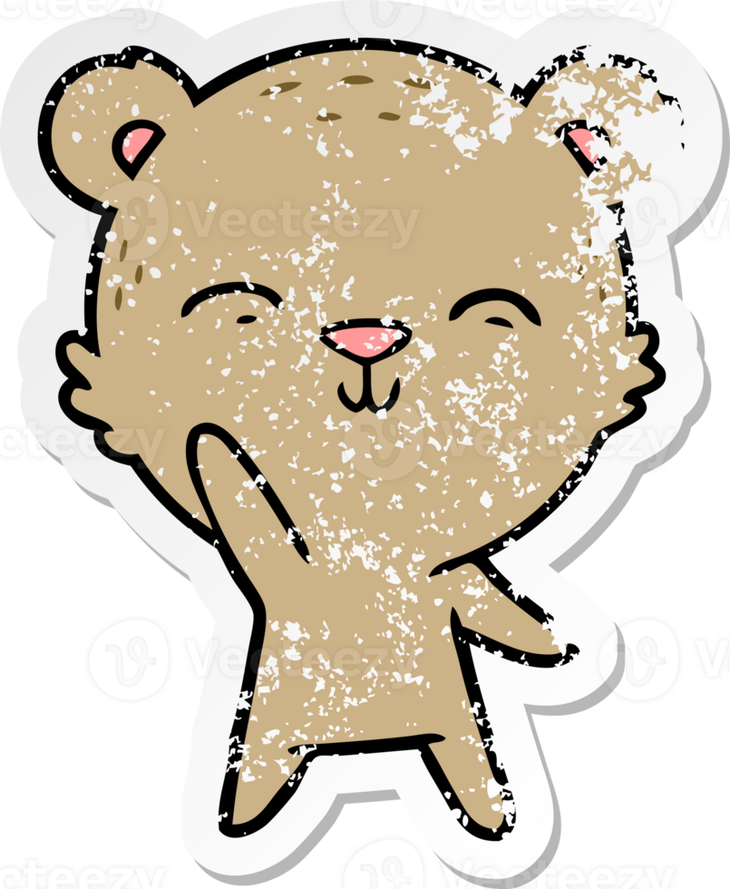 distressed sticker of a happy cartoon bear png