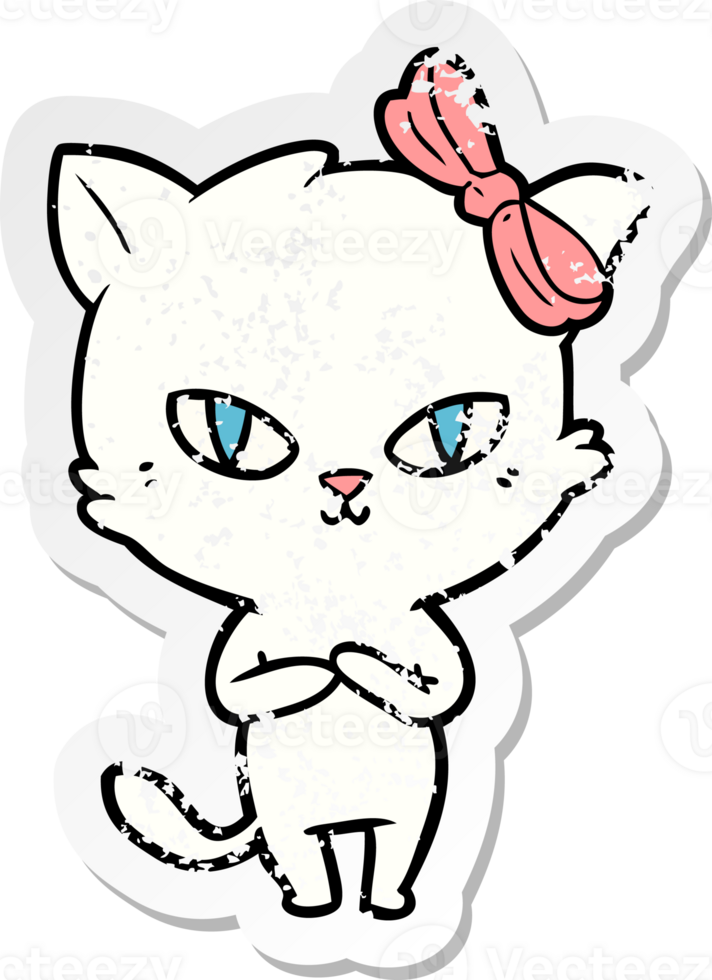 distressed sticker of a cute cartoon cat png